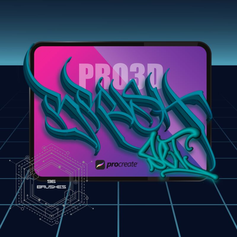 3d Lettering Pack For Procreate - 96 Brushes - TORUS 1