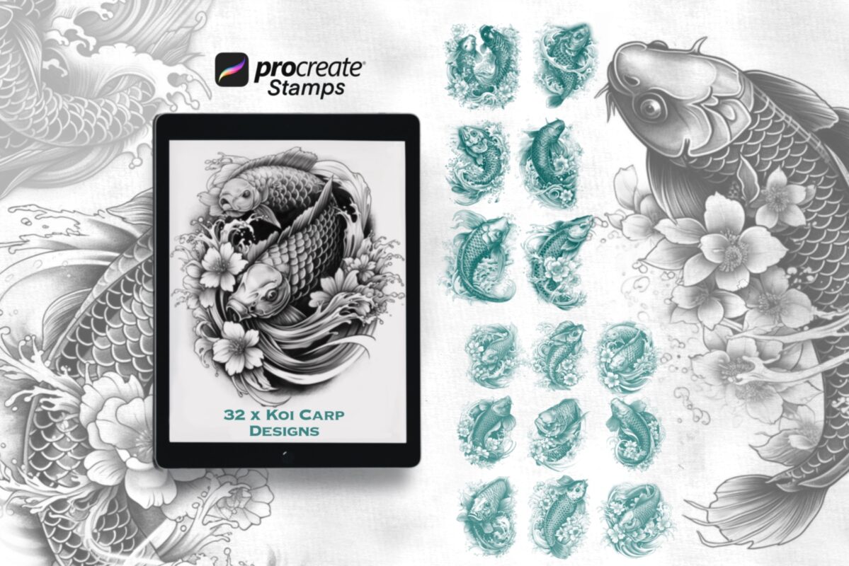 50 Brush Stamps with Beautiful Koi Carp Fish Designs for Procreate App ...