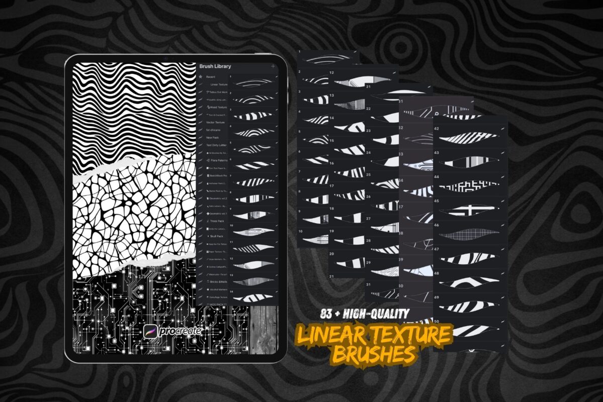 Linear Texture Brushes For the Procreate app - 83 Texture Brushes + Bonus Pack