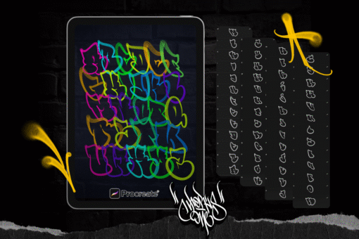 hrow Up Bubble Letters for Procreate – graffiti alphabet pack with brushes and font