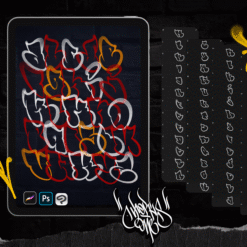 Graffiti Bubble Alphabet for Procreate – digital lettering pack with textures and tags