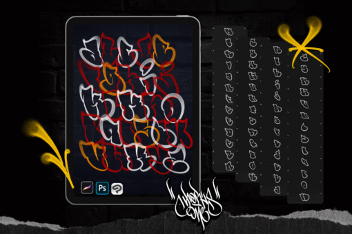 Graffiti Bubble Alphabet for Procreate – digital lettering pack with textures and tags