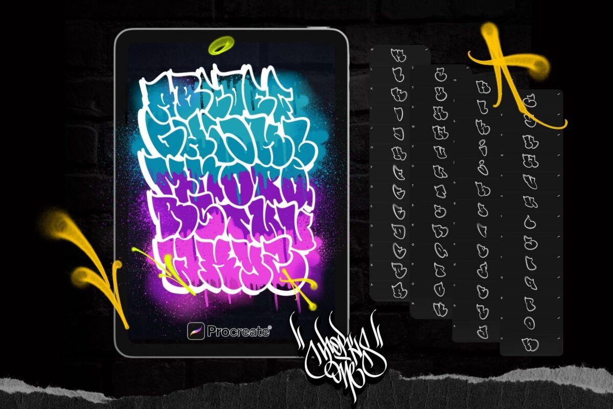 Graffiti Bubble Letters Pack for Procreate – 2 Alphabets, Brushes and Font preview on iPad